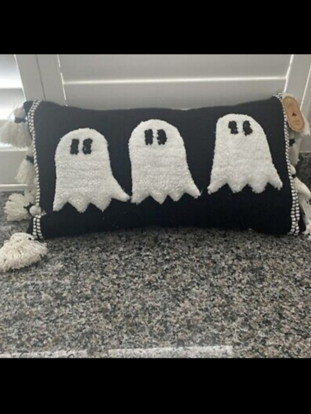 26" Halloween GHOST TRIO Black & White Tassel Lumbar Throw Pillow Decor New